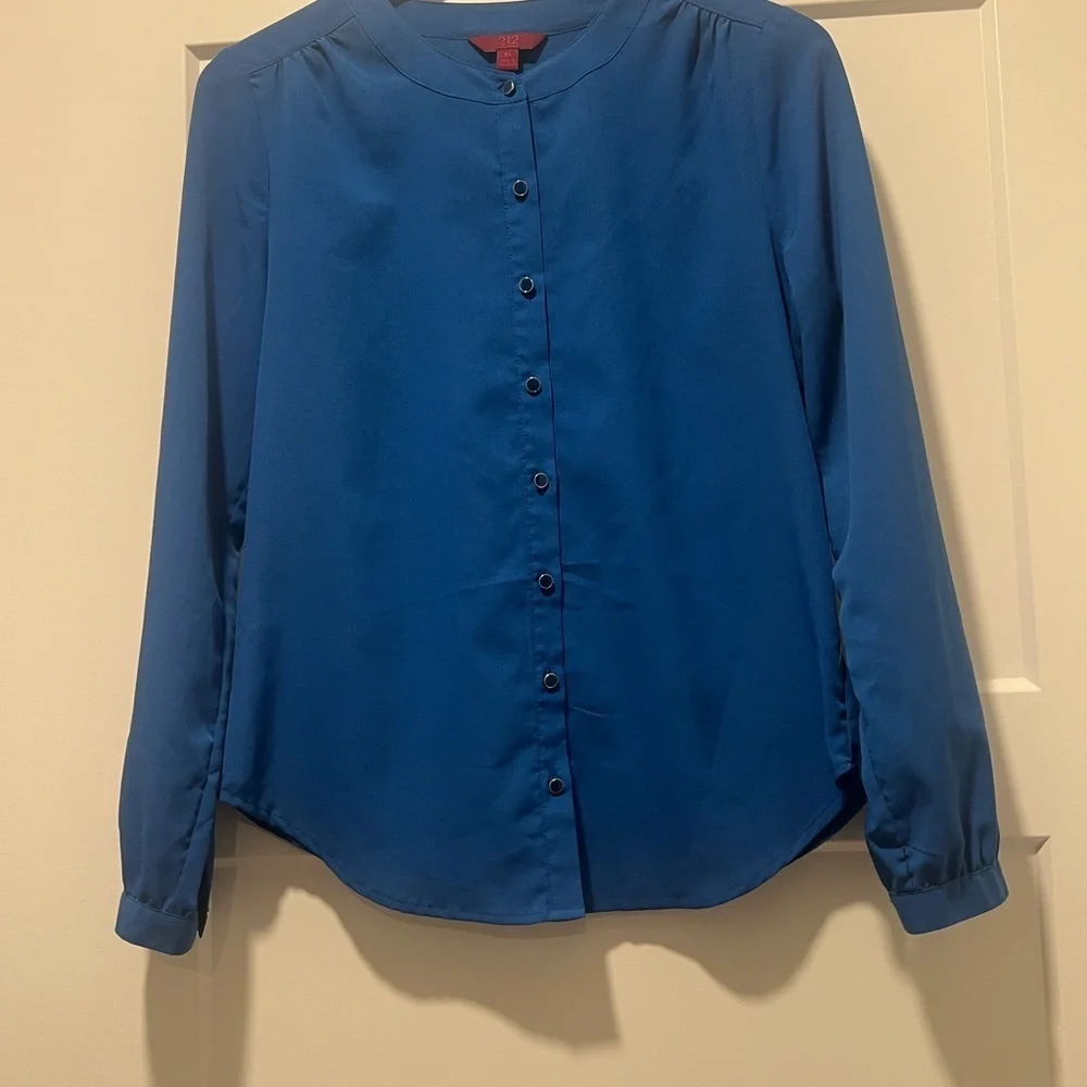 212 Collection Blue Mandarin Collar Long Sleeve Shirt - Picture 1 of 4